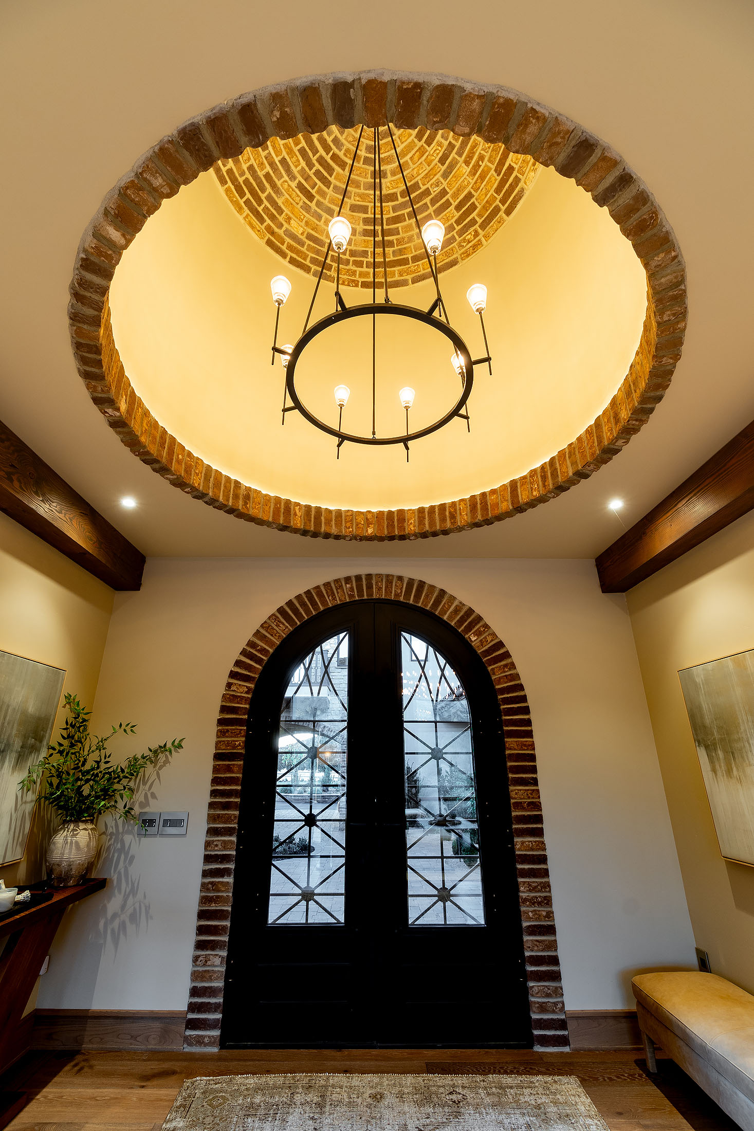 Ranch at the Canyons domed entry foyer with iron chandelier, Terrebonne Oregon