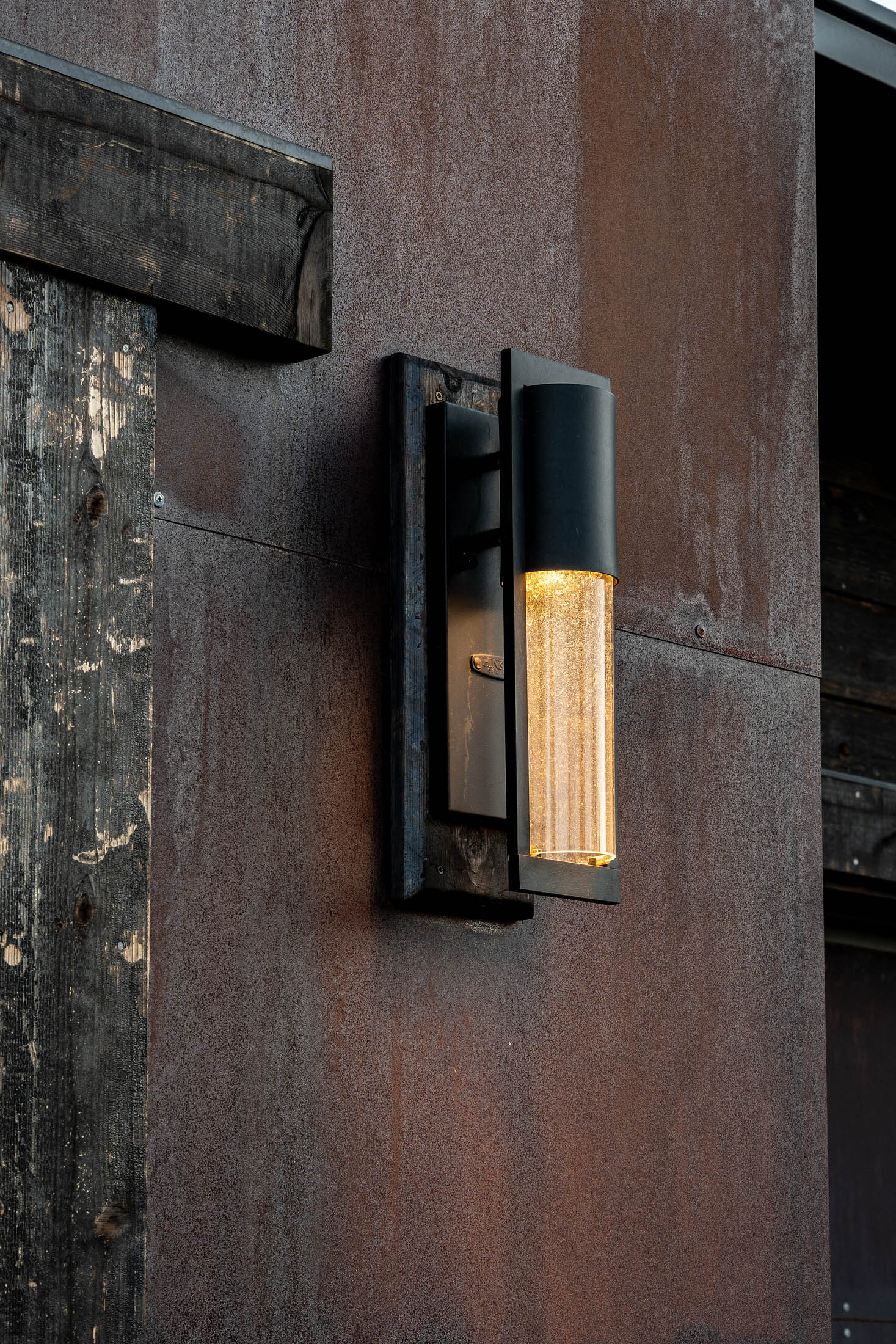 Wildhorse timber-and-steel entry with warm evening light, Brasada Ranch, Powell Butte